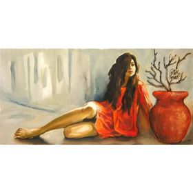 Tablolife Kırmızı Vazonun Yanındaki Kadın 35 x 50 cm Kanvas Tablo