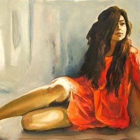 Tablolife Kırmızı Vazonun Yanındaki Kadın 35 x 50 cm Kanvas Tablo