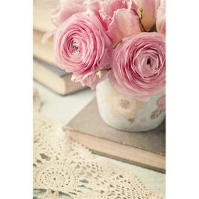 Tablolife Kitaplar ve Pembe Çiçek 60 x 90 cm Kanvas Tablo