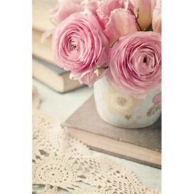 Tablolife Kitaplar ve Pembe Çiçek 60 x 90 cm Kanvas Tablo