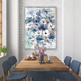 Tablolife Mavi Beyaz Çiçekler 60x90 cm Yağlı Boya Dokulu Tablo