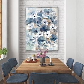 Tablolife Mavi Beyaz Çiçekler 60x90 cm Yağlı Boya Dokulu Tablo