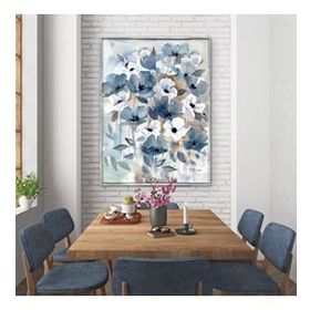 Tablolife Mavi Beyaz Çiçekler 60x90 cm Yağlı Boya Dokulu Tablo