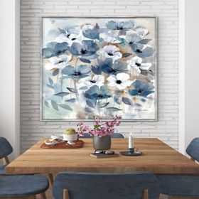 Tablolife Mavi Çiçekler 60x90 cm Yağlı Boya Dokulu Tablo