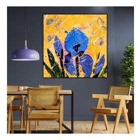 Tablolife Mavi Çiçekler 60x90 cm Yağlı Boya Dokulu Tablo