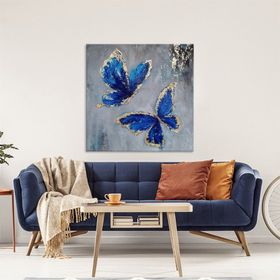 Tablolife Mavi Kelebekler 80x80 cm Yağlı Boya Dokulu Tablo