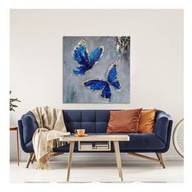 Tablolife Mavi Kelebekler 80x80 cm Yağlı Boya Dokulu Tablo