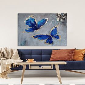 Tablolife Mavi Kelebekler 80x80 cm Yağlı Boya Dokulu Tablo