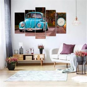 Tablolife Mavi Vosvos 60 x 100 cm 5 Parçalı Saatli Kanvas Tablo