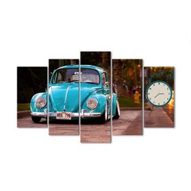 Tablolife Mavi Vosvos 60 x 100 cm 5 Parçalı Saatli Kanvas Tablo