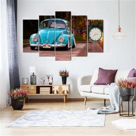 Tablolife Mavi Vosvos 60 x 100 cm 5 Parçalı Saatli Kanvas Tablo