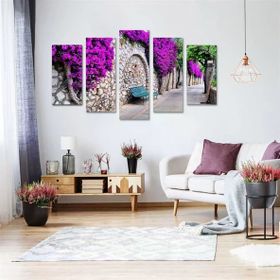 Tablolife Mor Salkımlı Sokak 5 Parçalı 60 x 100 cm Kanvas Tablo