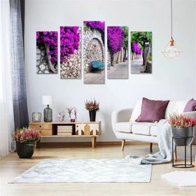 Tablolife Mor Salkımlı Sokak 5 Parçalı 60 x 100 cm Kanvas Tablo