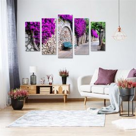 Tablolife Mor Salkımlı Sokak 5 Parçalı 60 x 100 cm Kanvas Tablo