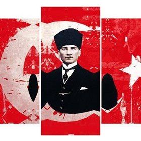 Tablolife Mustafa Kemal Atatürk ve Ay Yıldız 5 Parçalı 60 x 100 cm Kanvas Tablo