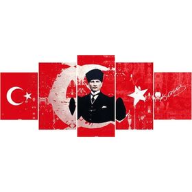 Tablolife Mustafa Kemal Atatürk ve Ay Yıldız 5 Parçalı 60 x 100 cm Kanvas Tablo