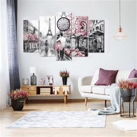 Tablolife Pariste Bir Çift Saatli 5 Parçalı 60 x 100 cm Kanvas Tablo