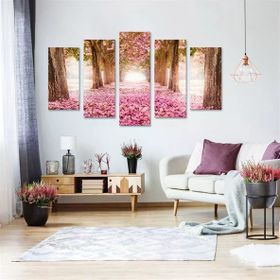 Tablolife Pembe Yapraklı Yol 60x100 cm 5 Parçalı Kanvas Tablo