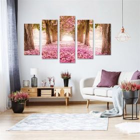 Tablolife Pembe Yapraklı Yol 60x100 cm 5 Parçalı Kanvas Tablo