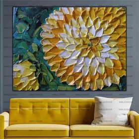 Tablolife Sarı Çiçekler 80x80 cm Yağlı Boya Dokulu Tablo