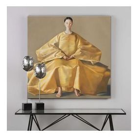 Tablolife Sarı Elbiseli Kadın 80x80 cm Yağlı Boya Dokulu Tablo
