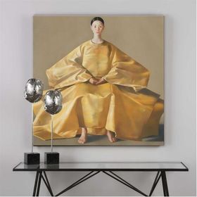 Tablolife Sarı Elbiseli Kadın 80x80 cm Yağlı Boya Dokulu Tablo