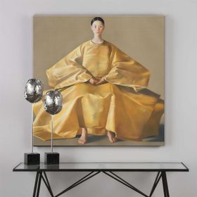 Tablolife Sarı Elbiseli Kadın 80x80 cm Yağlı Boya Dokulu Tablo