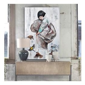 Tablolife Sığırcık Kuşları ve Küçük Kız 60 x 90 cm Yağlı Boya Dokulu Tablo