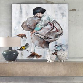Tablolife Sığırcık Kuşları ve Küçük Kız 60 x 90 cm Yağlı Boya Dokulu Tablo