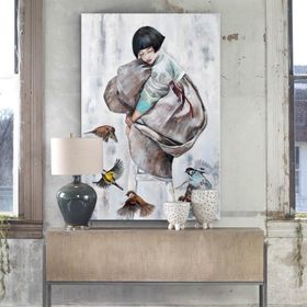 Tablolife Sığırcık Kuşları ve Küçük Kız 60 x 90 cm Yağlı Boya Dokulu Tablo