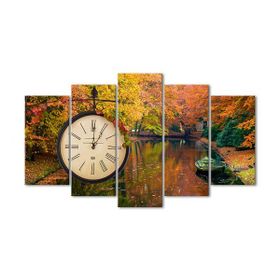Tablolife Sonbahar Sarısı Saatli 60x100 cm 5 Parçalı Kanvas Tablo