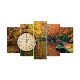 Tablolife Sonbahar Sarısı Saatli 60x100 cm 5 Parçalı Kanvas Tablo