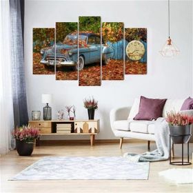 Tablolife Sonbahar Yaprakları 60x100 cm 5 Parçalı Saatli Kanvas Tablo