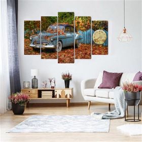 Tablolife Sonbahar Yaprakları 60x100 cm 5 Parçalı Saatli Kanvas Tablo
