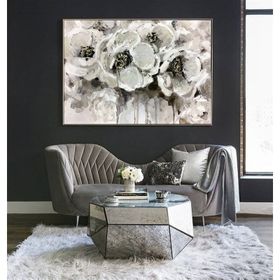 Tablolife Soyut Beyaz Çiçekler 60x90 cm Yağlı Boya Dokulu Tablo