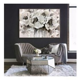 Tablolife Soyut Beyaz Çiçekler 60x90 cm Yağlı Boya Dokulu Tablo