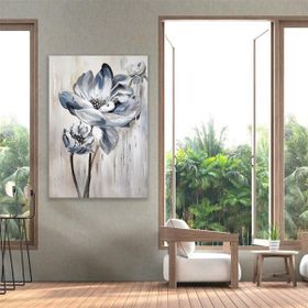 Tablolife Soyut Beyaz Çiçekler 60x90 cm Yağlı Boya Dokulu Tablo