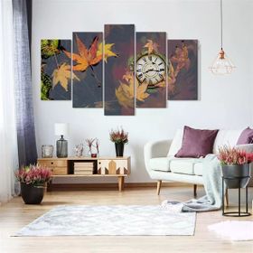Tablolife Suda Güz Yaprakları 75 x 150 cm Saatli 5 Parçalı Kanvas Tablo