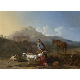 Tablolife Süt Sağan Kız ve İtalyan Peyzaj 35 x 50 cm Kanvas Tablo