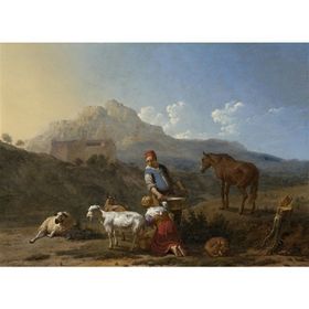 Tablolife Süt Sağan Kız ve İtalyan Peyzaj 35 x 50 cm Kanvas Tablo