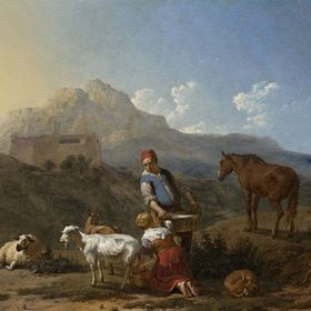 Tablolife Süt Sağan Kız ve İtalyan Peyzaj 35 x 50 cm Kanvas Tablo