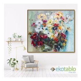 Tablolife Vazoda Renkli Çiçekler 35 x 50 cm Kanvas Tablo