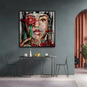 Tablolife Women With Red Flower 80 x 80 cm Yağlı Boya Dokulu Tablo