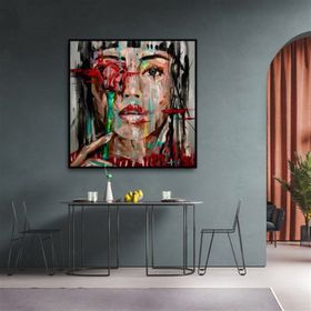 Tablolife Women With Red Flower 80 x 80 cm Yağlı Boya Dokulu Tablo