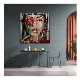 Tablolife Women With Red Flower 80 x 80 cm Yağlı Boya Dokulu Tablo