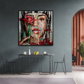 Tablolife Women With Red Flower 80 x 80 cm Yağlı Boya Dokulu Tablo