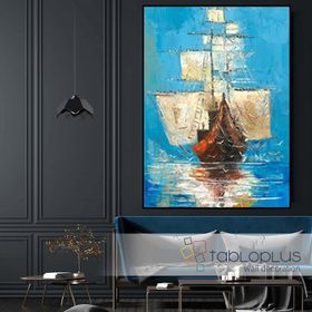 Tablolife Yelkenli 80 x 80 cm Yağlı Boya Dokulu Tablo