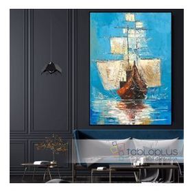 Tablolife Yelkenli 80 x 80 cm Yağlı Boya Dokulu Tablo