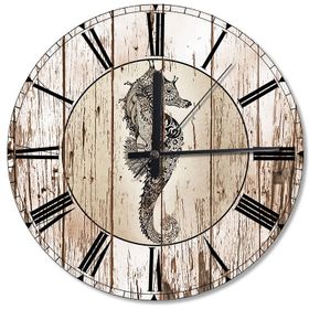 Tablomega 58 Tribal Deniz Atı Seahorse Ahşap Duvar Saati