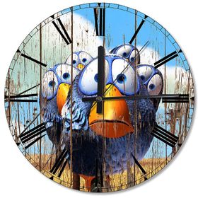 Tablomega 75 The Birds Komik Kuşlar Ahşap Duvar Saati